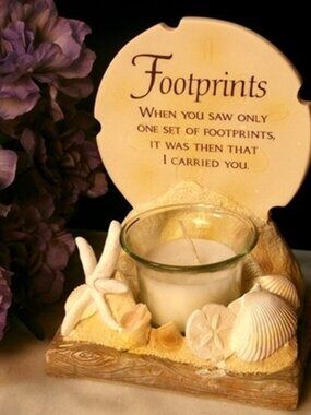 Footprints in the Sand Poem Votive Candle Holder 6" tall 73856